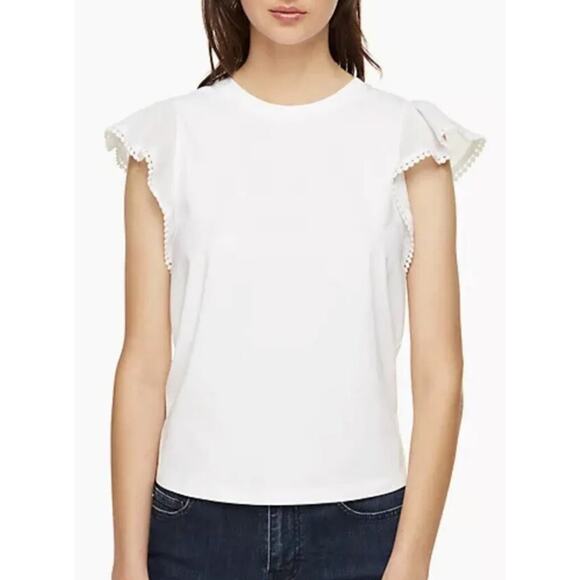 Kate Spade White Flutter Mixed Sleeve Tee Top Cotton Casual Women’s Size Small - Picture 1 of 7
